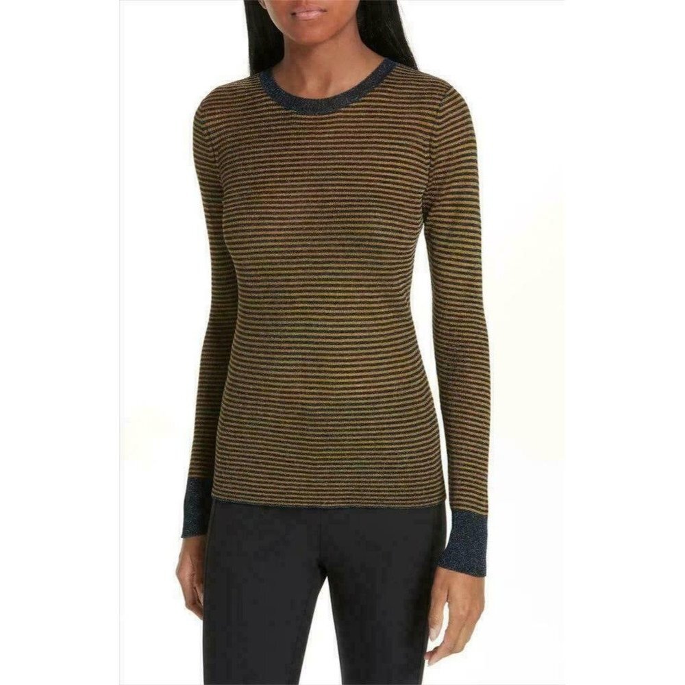 Rag & Bone NEW $325 Raina Navy Blue Gold Metallic Stripe Crew Sweater Womens XS